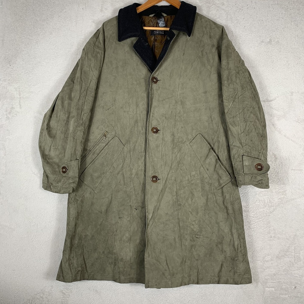Barneys New York Coat Mens 38 R Green Microfiber Long Overcoat Lined Germany